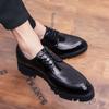 New Korean Fashion Men's Pointed Thick Soled Casual Leather Shoes Autumn Men's Classic Black Pointed Lace Up Blok Oxford Shoes