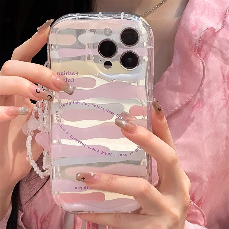 Чехол Zhitai для iPhone 16 Pro — совместим с Apple 14, XS, 15, кремовый узор, стиль Mirror Paper INS, в комплекте браслет