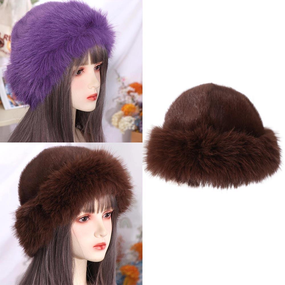 Warm Luxury Plush Hat Thicken Winter Fluffy Hats Fashion Faux Fur Bucket Hat Girls