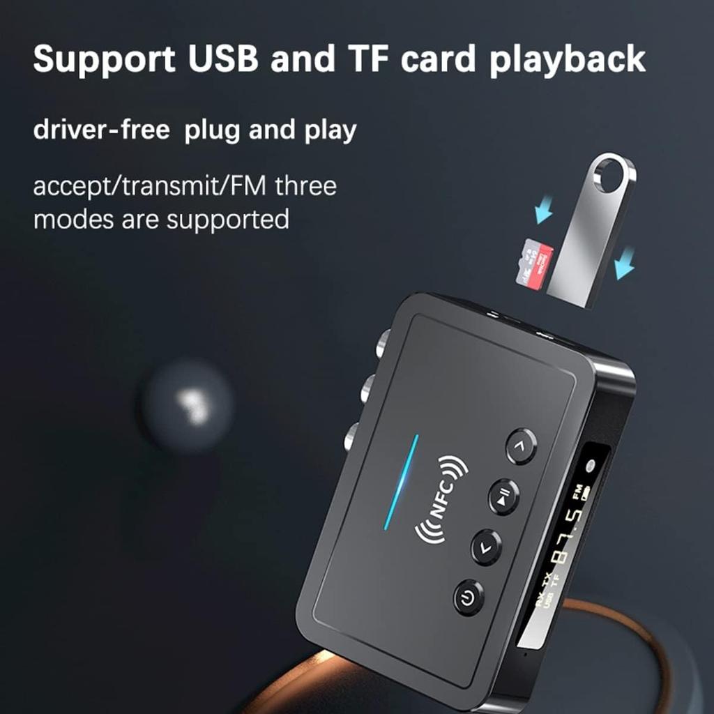 NFC Bluetooth 5.0 AdapterTransmitter Receiver, 3 In 1 3.5 Mm AUX/RCA Bluetooth Adapter Stereo System for Speakers,TV,Computers and Car TV Radios