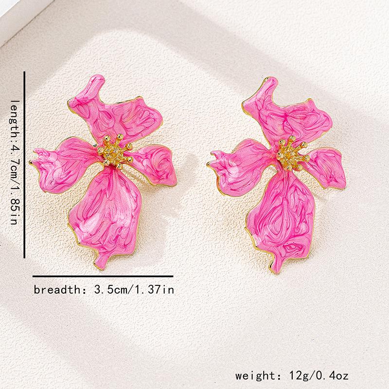 Неправильные розовые крупные женские серьги-цветы