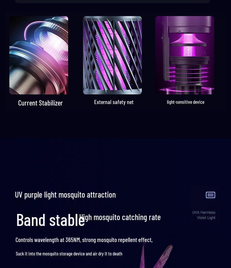 Перезаряжаемая от USB электрическая лампа-ловушка для комаров - Безопасна для использования в помещении, беременными женщинами и детьми.