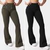 Women Yoga Pants Solid Color Slim Fit Flared Pants with Pockets Thin Elastic Cargo Style Sexy Ruched Long Pants