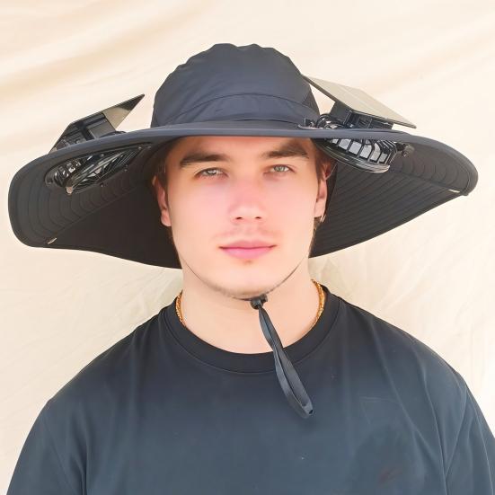 Шляпа с вентилятором Широкополая шляпа для улицы с двухрежимным вентилятором Зарядка от солнечной батареи/USB Пеший туризм Велоспорт Рыбалка Солнцезащитная шляпа