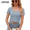 Summer V-neck Solid Color Short-sleeved T-shirt Loose Temperament Slim Tops for Women