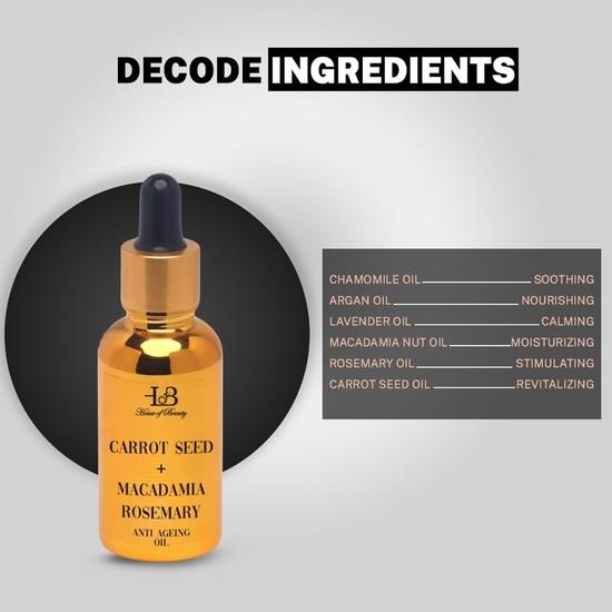 HOUSE OF BEAUTY Антивозрастное масло для лица с семенами моркови, макадамией и натуральным полипептидом розмарина - 30 мл (Пакет из 1)