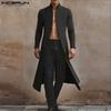 Men Stand Neck Long Sleeve Open Front Long Cardigan Coats