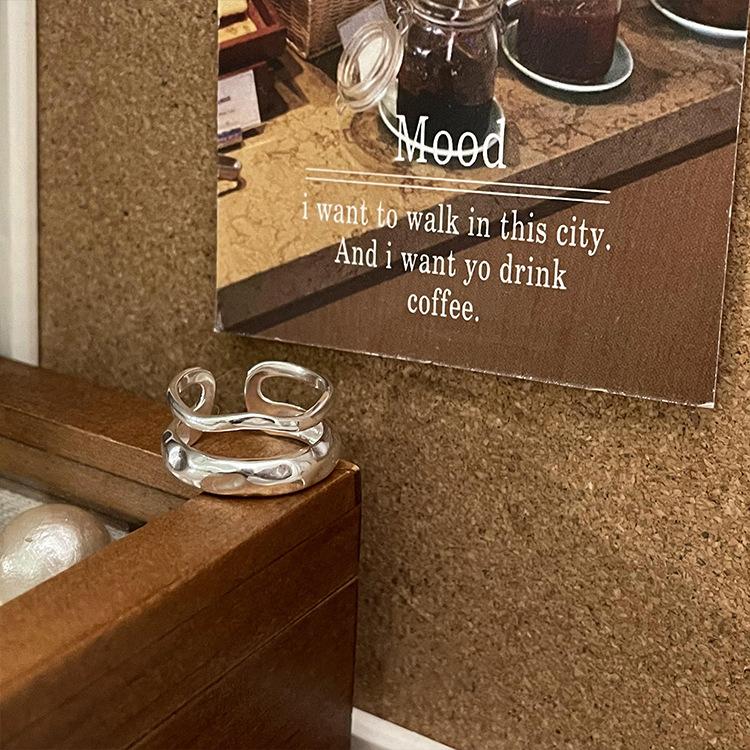 Корейский Холодный Ветер Инс Нишевый Весенний Простой и Универсальный Двухслойный Волнообразный Открытый Перстень