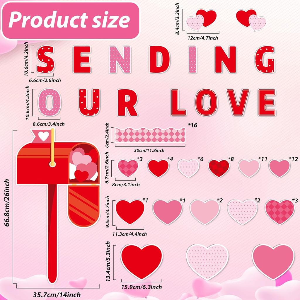 89PCS Valentine's Day Bulletin Board Decoration Set Heart Bulletin Board Borders Sending Our Love Cutouts for Bulletin Board Happy Valentine's Day