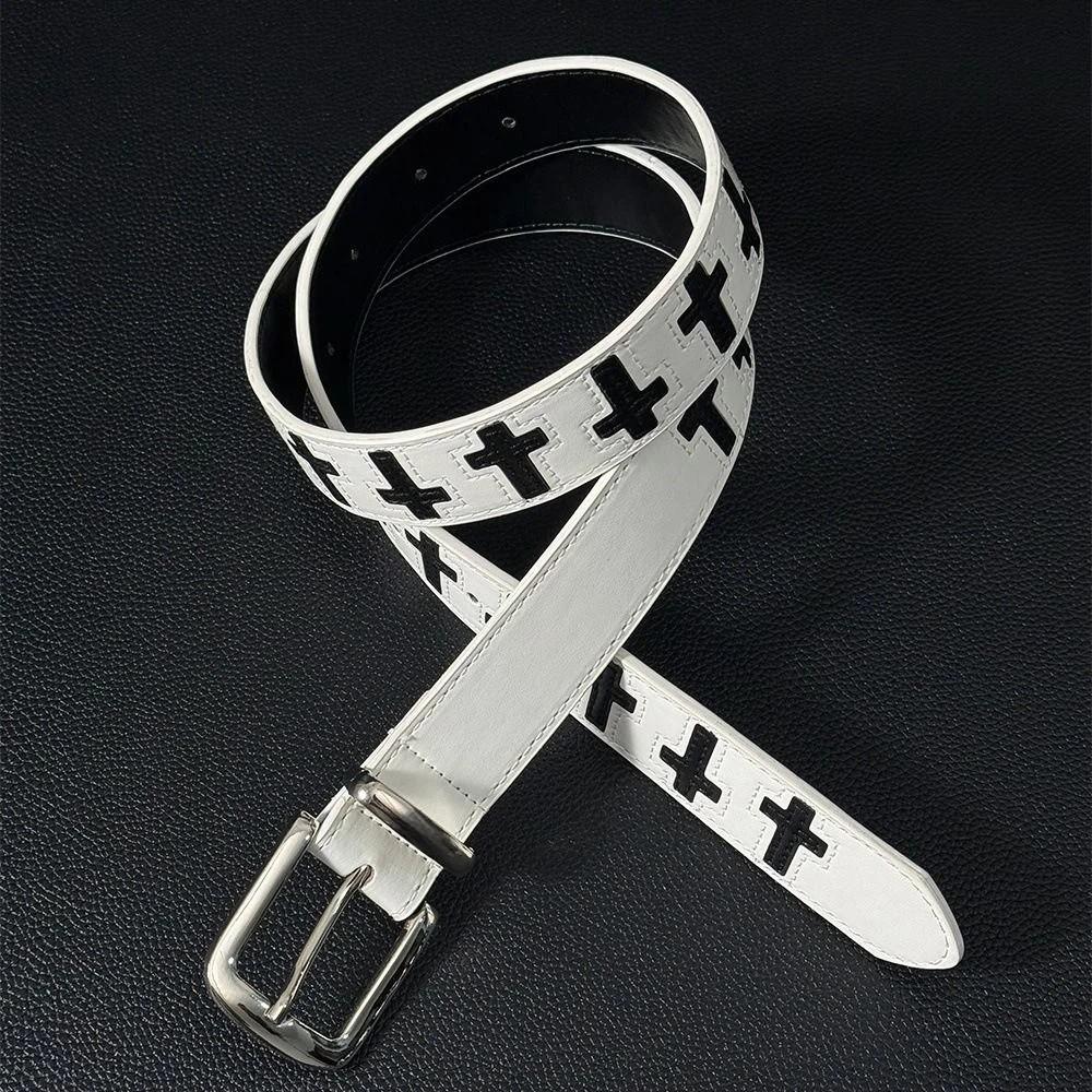 Black White Punk Women Men Belt PU Leather Streetwear Waist Belt Retro Pin Buckle Belt  For Jeans