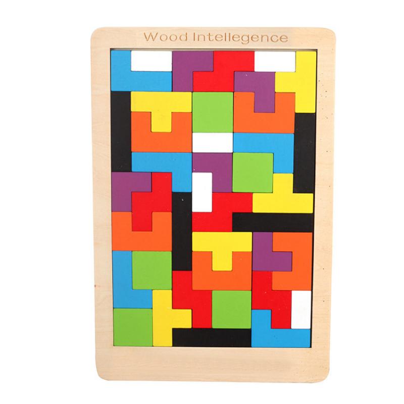 3D Wooden Puzzle Toy Color Shape Cognition Brain Games for Children Wood Jigsaw Puzzles Toys Tangrams for Children Kids