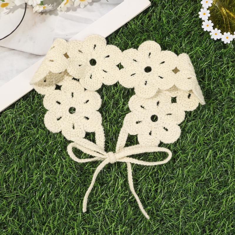 Elegant French Knitted Headband Retro Countryside Style Crochet Flower Hair Band Bohemian Pastoral Women Hair Scarf Children