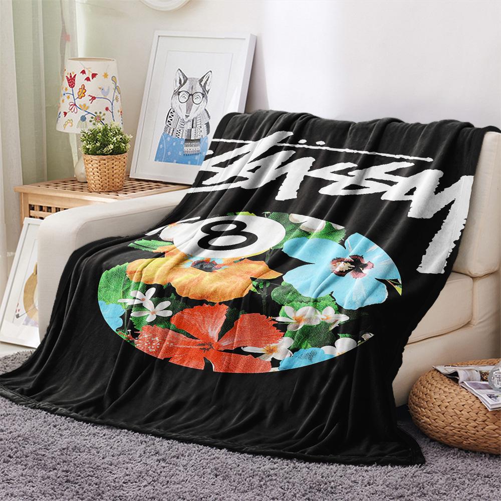 Фланелевое одеяло с принтом Stussy Покрывало для спальни Покрывало для дивана Покрывало для кемпинга Теплое одеяло Подарки для семьи и друзей(MJ075)