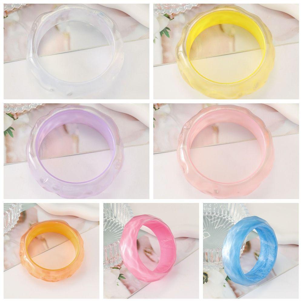 Wave Jelly Color Wide Bracelet Bohemian Retro  Hand Ring Exaggerated Glitter Acrylic Bangle  Girls