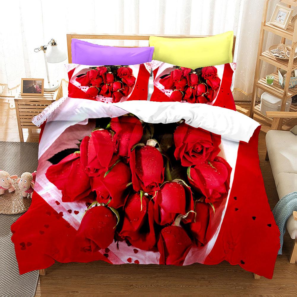 3D Flower Bedding Set Romantic Love Quilt Cover and Pillow Case 2/3 Pieces AU180 * 210 Easy To Clean Home Decoration for Girls' Rooms