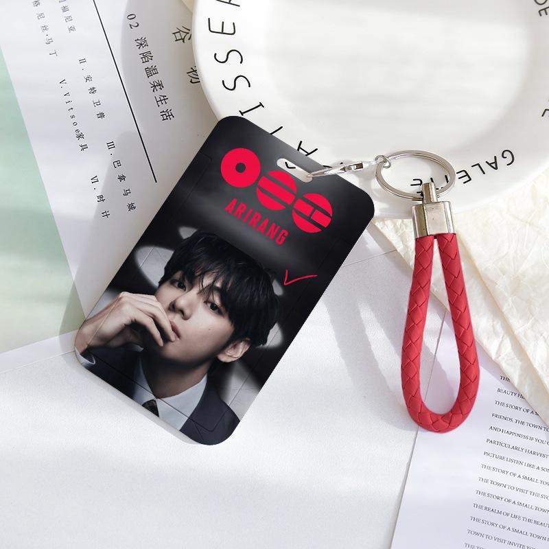 BTS Sliding Photocard Holder, Protective ID Badge Card Case with Braided Keychain Strap, Student Campus Bus Meal Card Protector Merch for ARMY