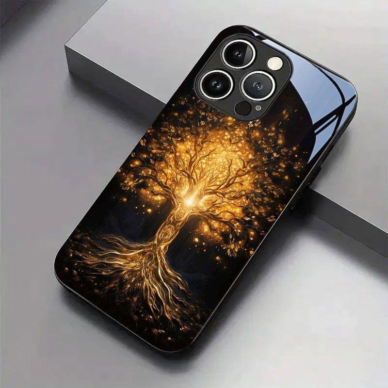 Черный Чехол из Закаленного Стекла Jinhui Life Дерево Жизни для Samsung Galaxy S25 S24 S23 Ultra Plus FE Ударопрочный Чехол