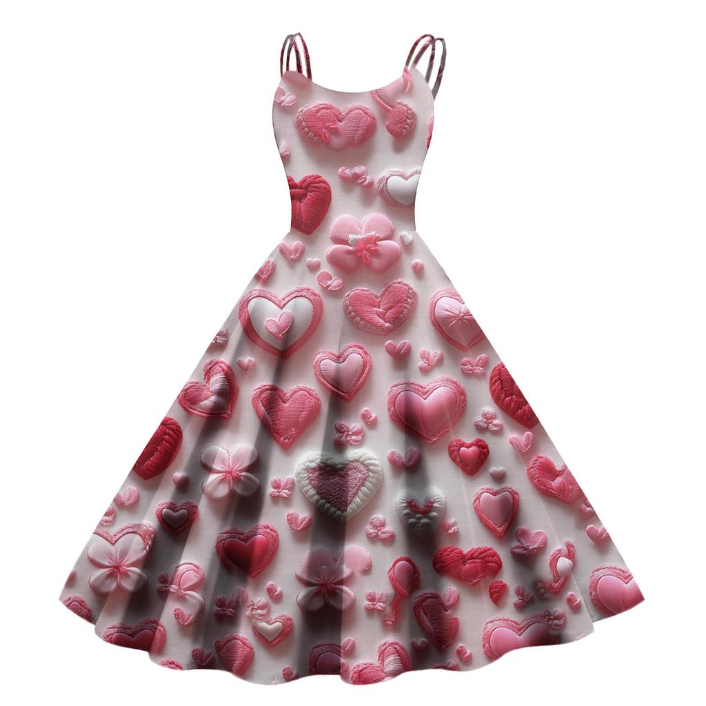 Women's Valentine's Day Love Heart Print Sexy Off Shoulder Vintage Dress