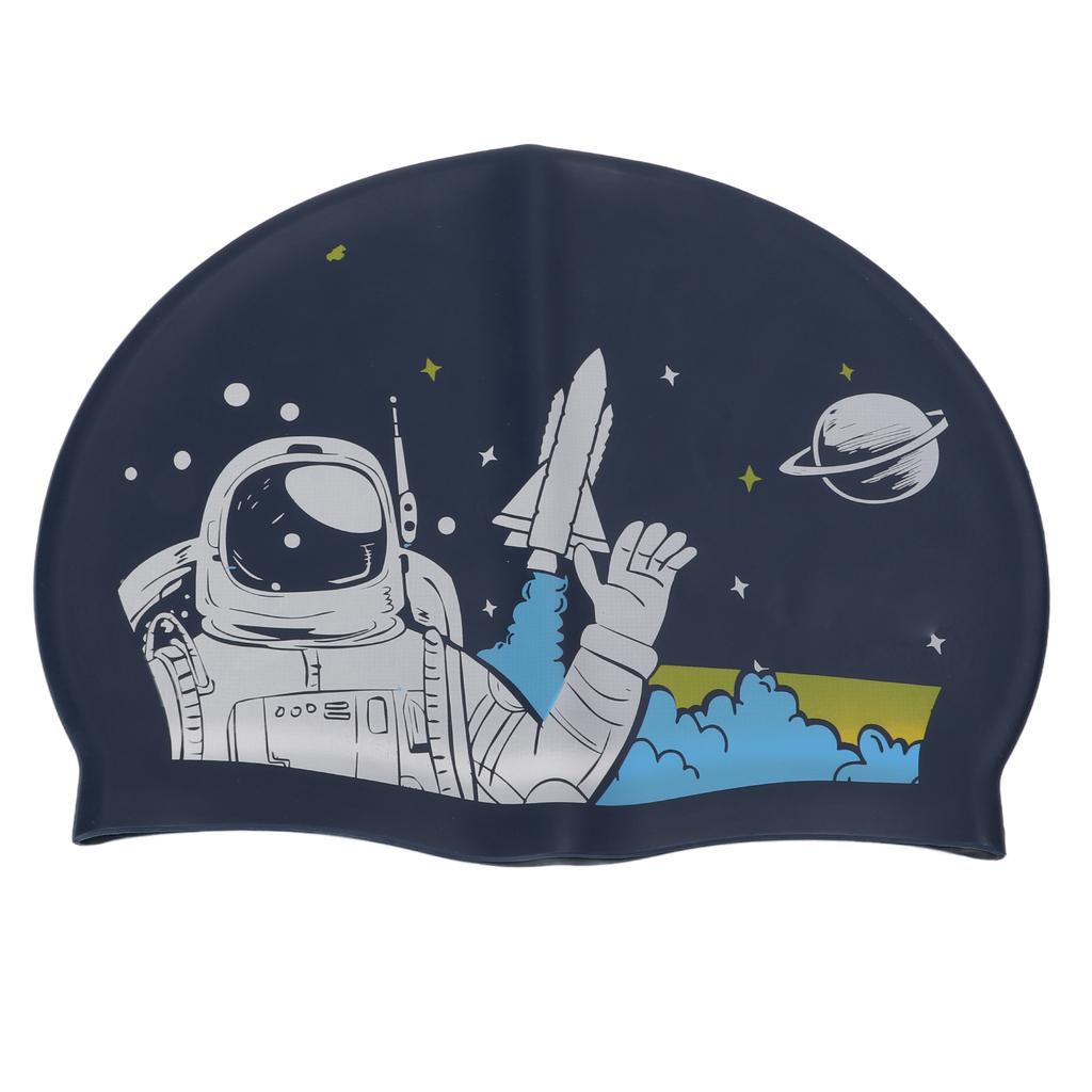 Шапочка для плавания Силиконовая Водонепроницаемая Повязка на голову с защитой ушей для взрослых с длинными волосами Водные виды спорта Печать Космонавт
