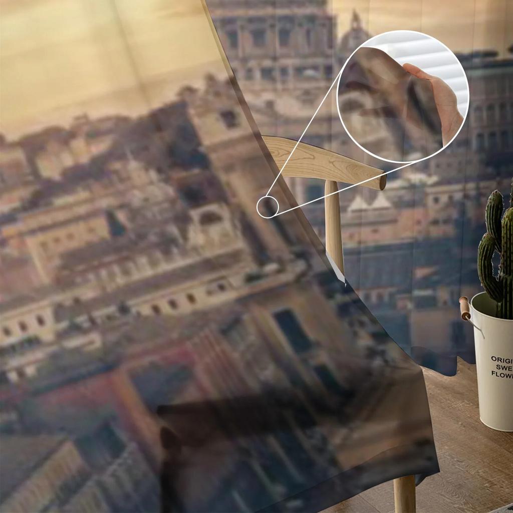 Vintage View Sheer Curtains for Living Room Transparent Tulle Window Treatments Bedroom Kitchen Home Decor Veil Drapes