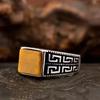 European and American Retro Square Tiger Eye Stone Ring Great Wall Pattern Punk Trendy Men's Jewelry New Style