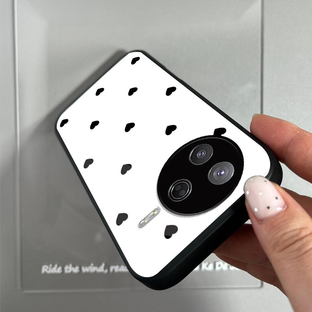 Черный Чехол для Телефона с Рисунком Сердечек для Xiaomi Poco F7 Pro Ultra, Акриловая Задняя Панель, Бампер из ТПУ, Ударопрочный Защитный Чехол, Минималистичный Корейский Стиль