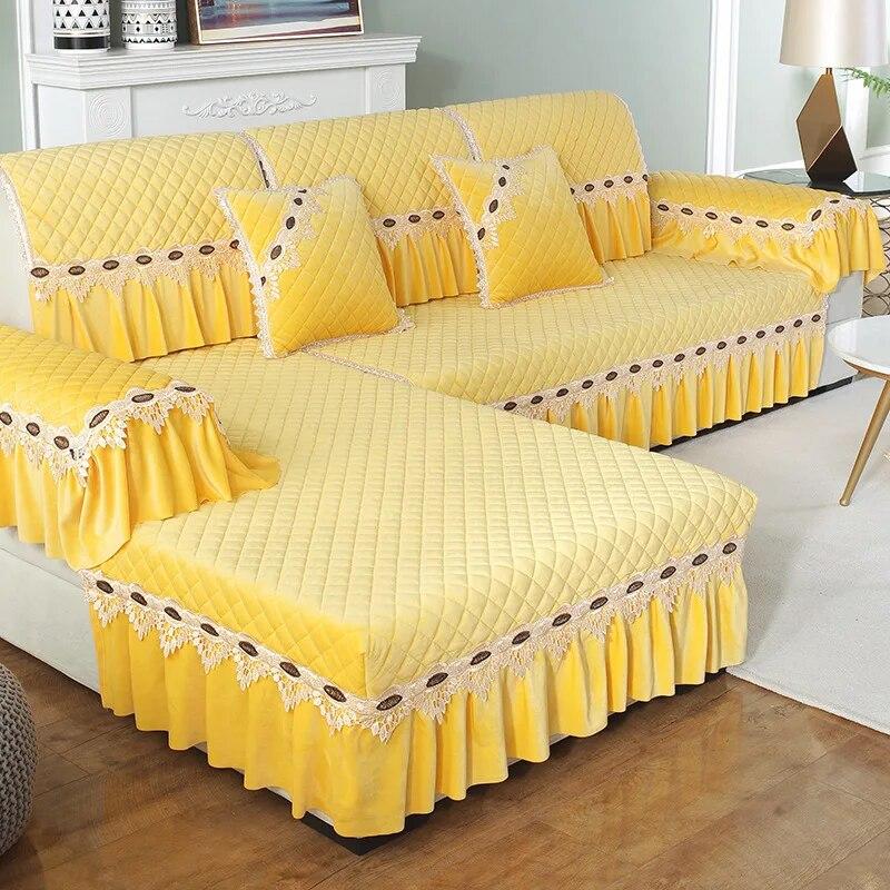 Европейский плюшевый чехол для дивана, роскошная вышивка, кружевное полотенце на спинку дивана, нескользящее диванное полотенце для гостиной, L-образные чехлы для диванов