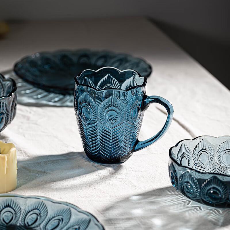 LOVWISH Ins Style Peacock Feather Glass Mug Set