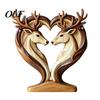 Unique Wood Art for Home Wooden Animal Ornament with Stable Base, Double Layer Carved Figurine, Gingerbread Man Owl Fox Penguin Statues Heart