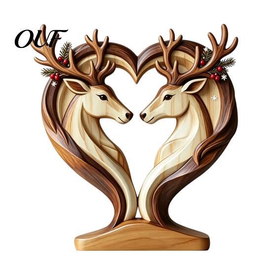 Unique Wood Art for Home Wooden Animal Ornament with Stable Base, Double Layer Carved Figurine, Gingerbread Man Owl Fox Penguin Statues Heart