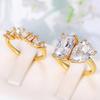 Huitan Trend Pear Square Cubic Zirconia Crystal Rings for Women 2Pcs Set Gold Color Wedding Engage Accessories  Jewelry