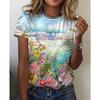 Oil Painting Series Digital 3D Printed Women's Short Sleeve T-shirt Flower Abstract Round Neck T-shirt