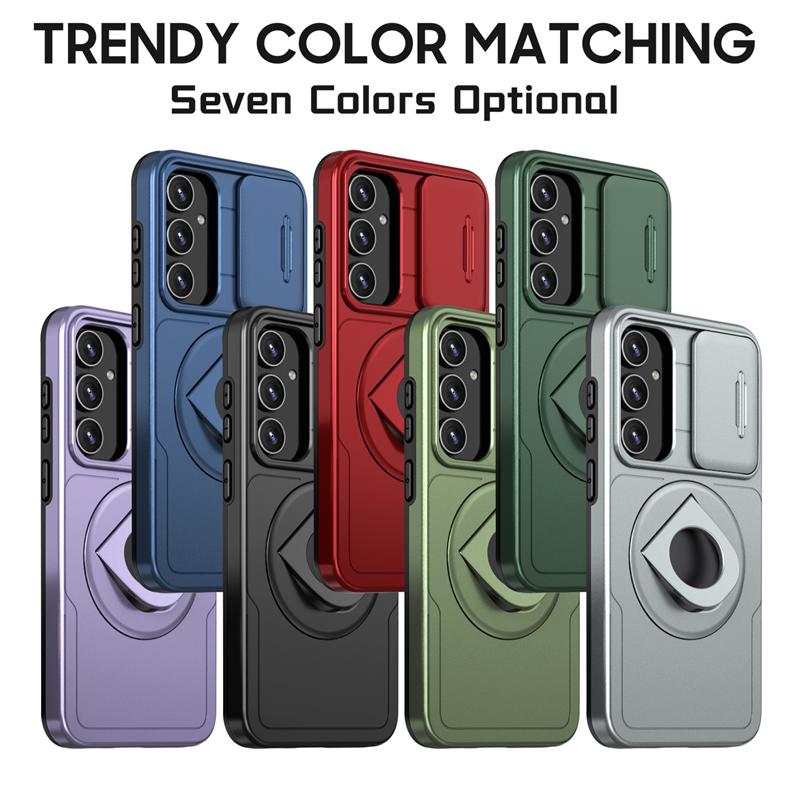 Defender Magnetic Bracket Holder Case For Samsung S23 S22 S21 S20 Ultra Plus FE A54 A25 A35 A55 A15 Push Pull Slide Camera Cover