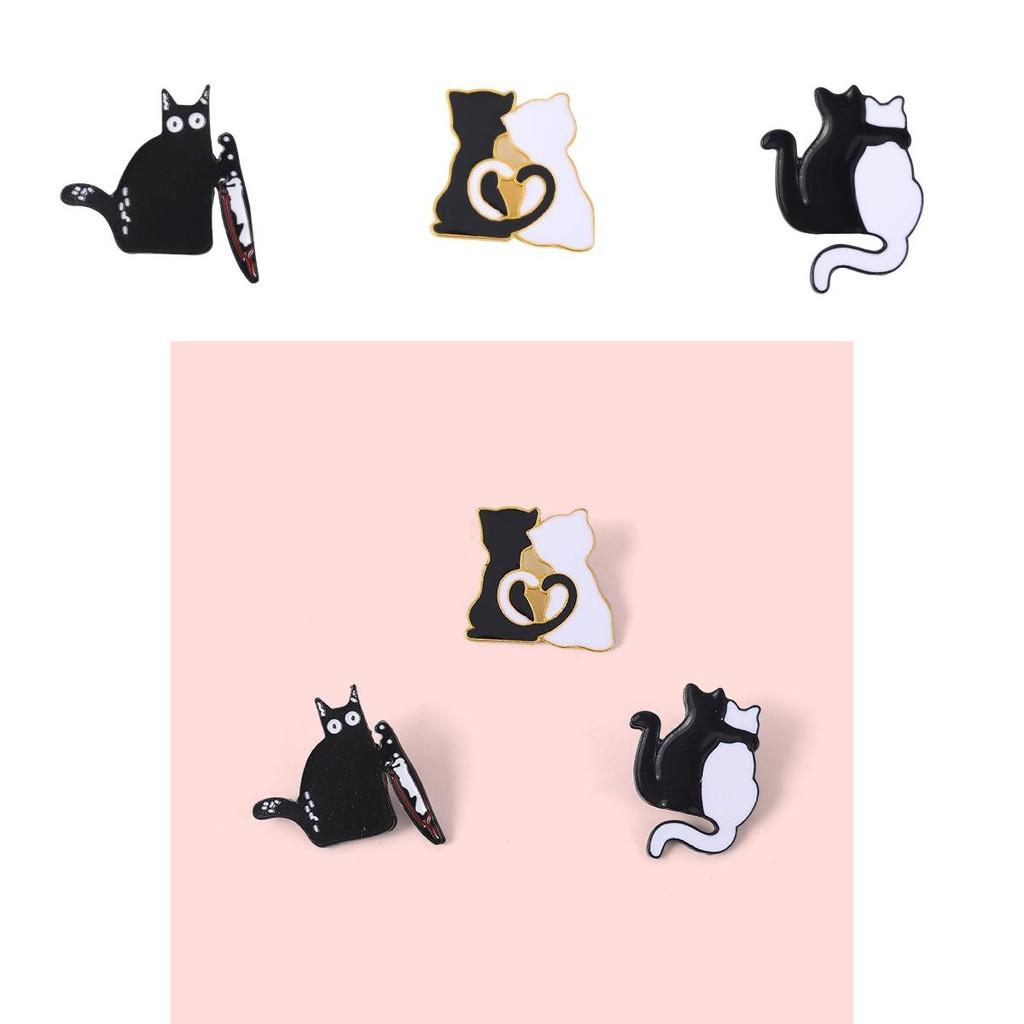 Unique Animal Couple Cat Enamel Lapel Pin Stylish Brooch For Fashionable Cat Lovers
