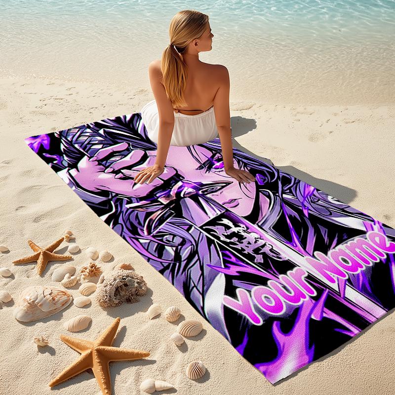 1PC Custom Name "Powerful Warrior's Journey" Beach Towel Highly Absorbent And Sand-Resistant Towel for Swimming, Pool, Yoga, And Travel Lightweight