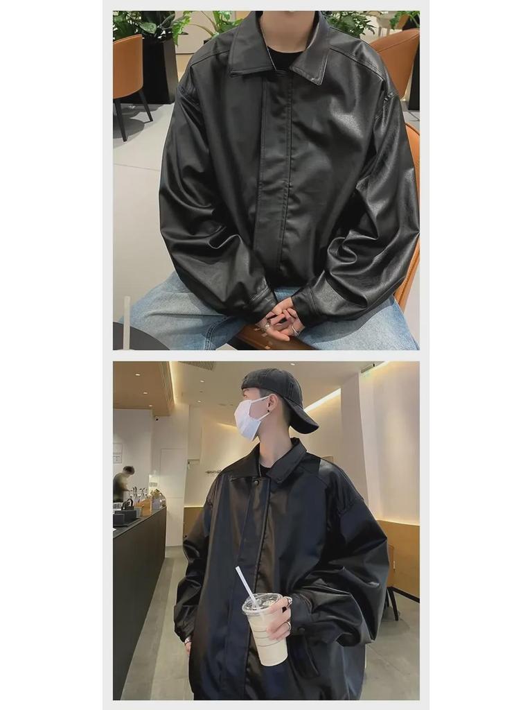 Men's Trendy Brown PU Leather Jacket for Autumn/Winter