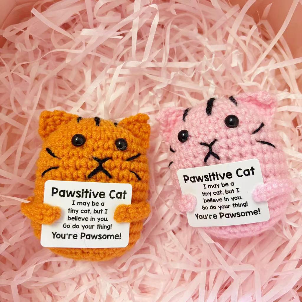 Personalized Cute Crochet Positive Energy Cat Doll Home Room Decoration Handmade Knitted Cat Ornament Christmas Party Decor Gift