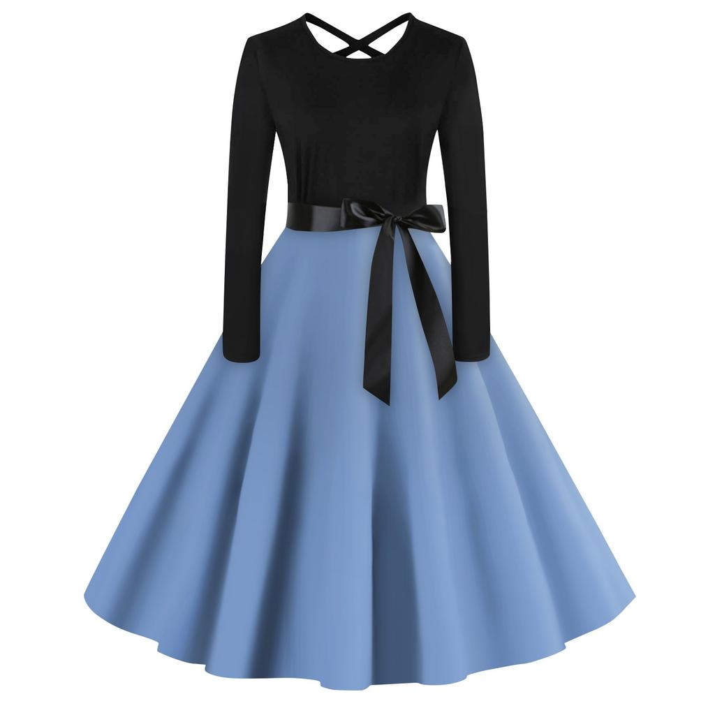 Женское повседневное однотонное платье-пуловер с круглым вырезом и высокой талией с длинными рукавами