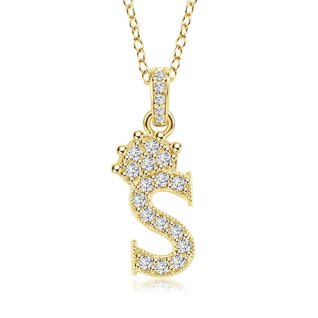 Gold-Plated Zircon Crown Letter Pendant Necklace - Women's Versatile Choker