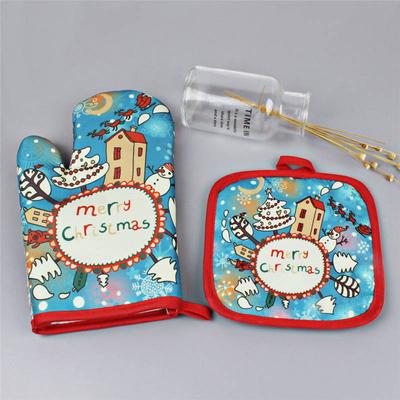 2 шт./набор перчаток для выпечки, противожарные коврики для духовки, прихватки для выпечки, кухонный коврик для выпечки на Рождество