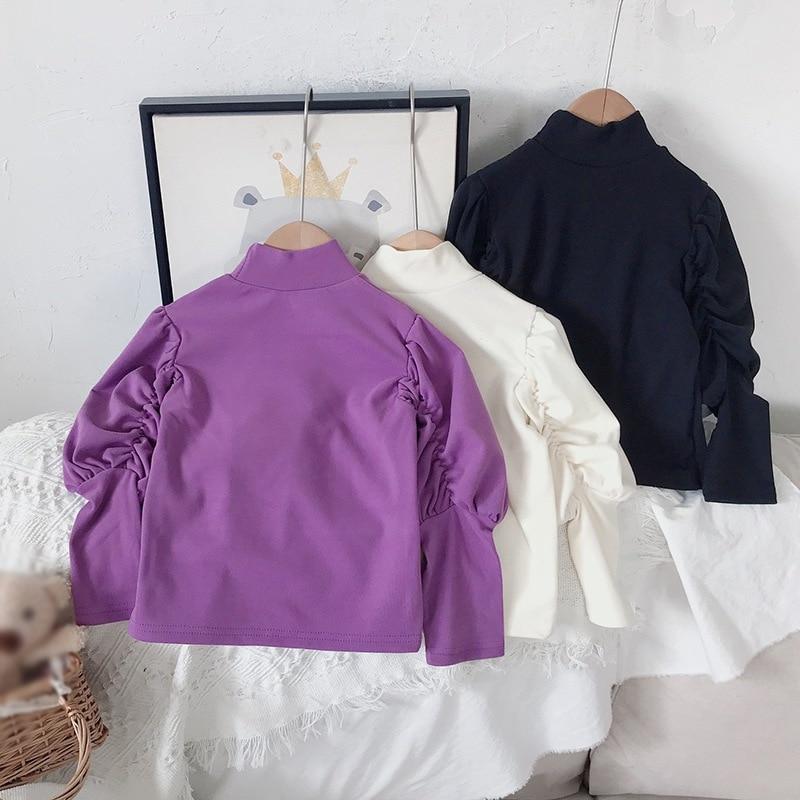 Топ для девочек, базовая рубашка с высоким воротником, однотонная, повседневная, для девочек 4–6 лет