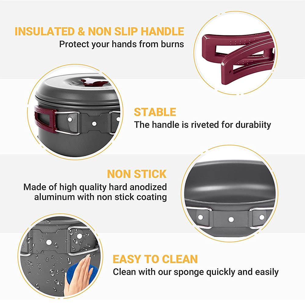 Набор для пикника на открытом воздухе на 3-4 персоны, твердый алюминиевый переносной кипятильник, сковорода для чая, походный котел для барбекю и мяса