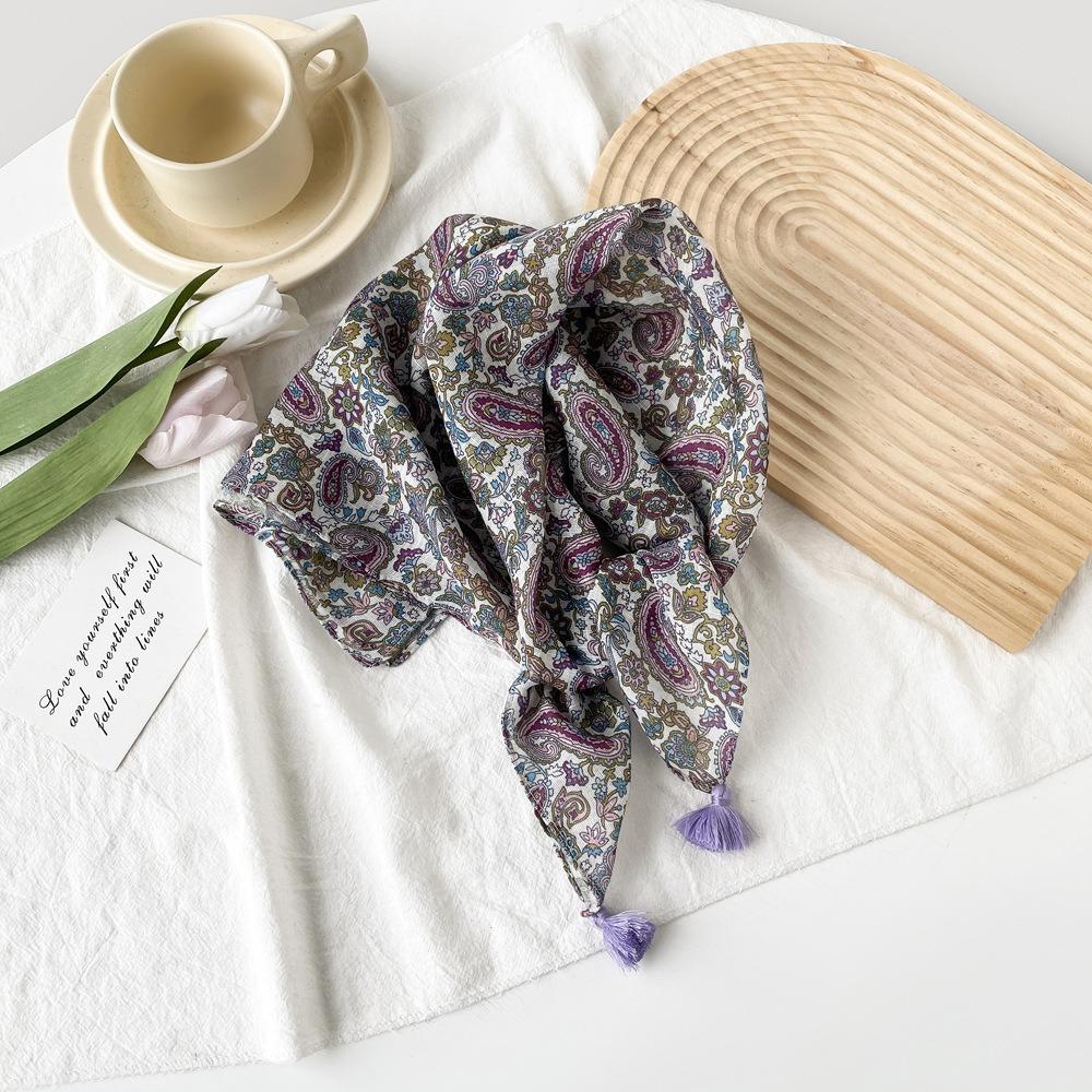 58 * 58 см Four Seasons Available New Fresh Baotou Towel Cashew Ароматный цвет Контрастный дышащий солнцезащитный шелковый шарф Легкий треугольный шарф
