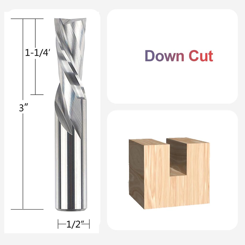 SpeTool Spiral Downdcut Router Bits with 1/2 inch Shank, 1/2 inch Cutting Diameter Solid Carbide CNC End Mill for Wood Carving, Plunge Cut