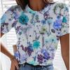 Летняя женская футболка с 3d принтом цветов, повседневные повседневные топы с короткими рукавами, модные футболки с круглым вырезом для женщин, цветочная графика