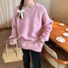 Women Drop Shoulder Crewneck Fuzzy Knit Sweater Long Sleeve Casual Solid Knitted Chunky Sweater Jumper