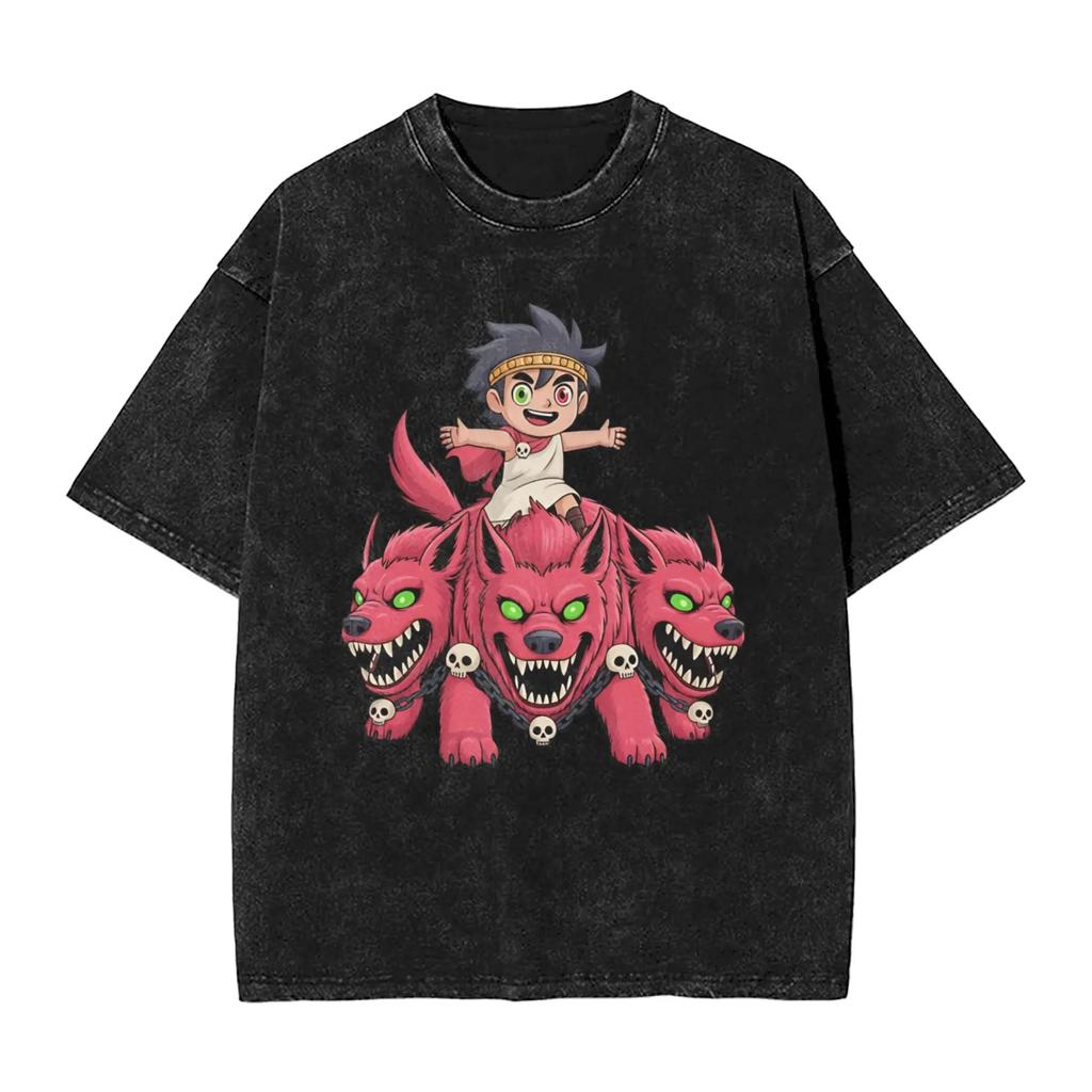 Classic Retro Game Hades Zagreus Funny Graphic Print T-shirt Men Women Vintag Washed Polyester Summer New Tee Oversized Casual Tops