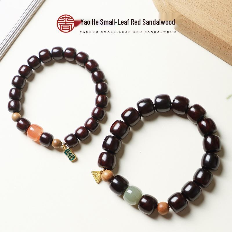 Authentic Red Sandalwood & Hetian Jade Bead Bracelet for Men and Women: Wénwán Buddhist Design