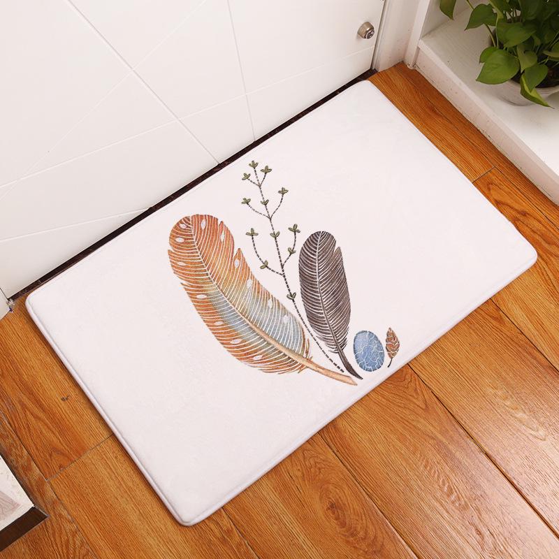 Non-slip Super Soft Carpet Color Feather Printing Bedroom Entrance Door Mat Balcony Living Room Welcome Mat