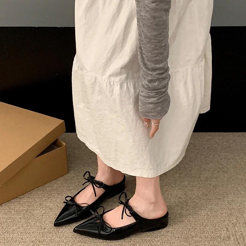 Летние женские туфли-мюли с острым носком, модные женские туфли-бабочки на пляже, женские туфли на плоской подошве